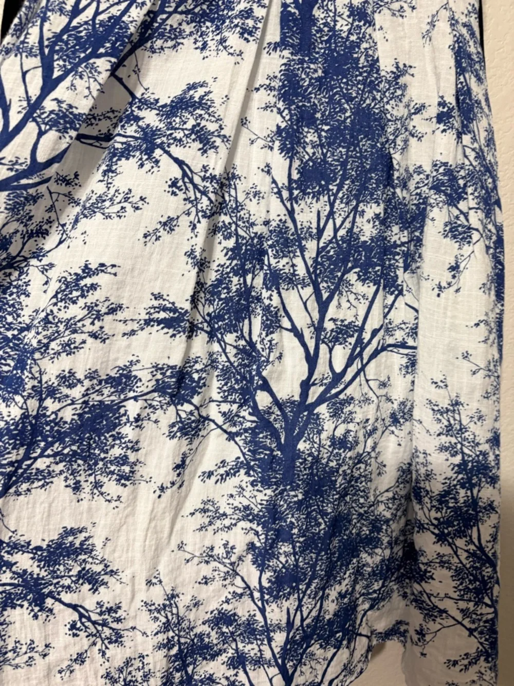 Frock Shop Blue White Toile Tree Print Sleeveless A-line Dress w Black Waist Tie - Picture 14 of 16